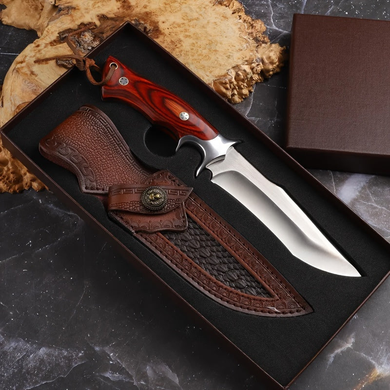 Damascus Hand Forged Fixed Blade Knife With Wooden Handle Sheath