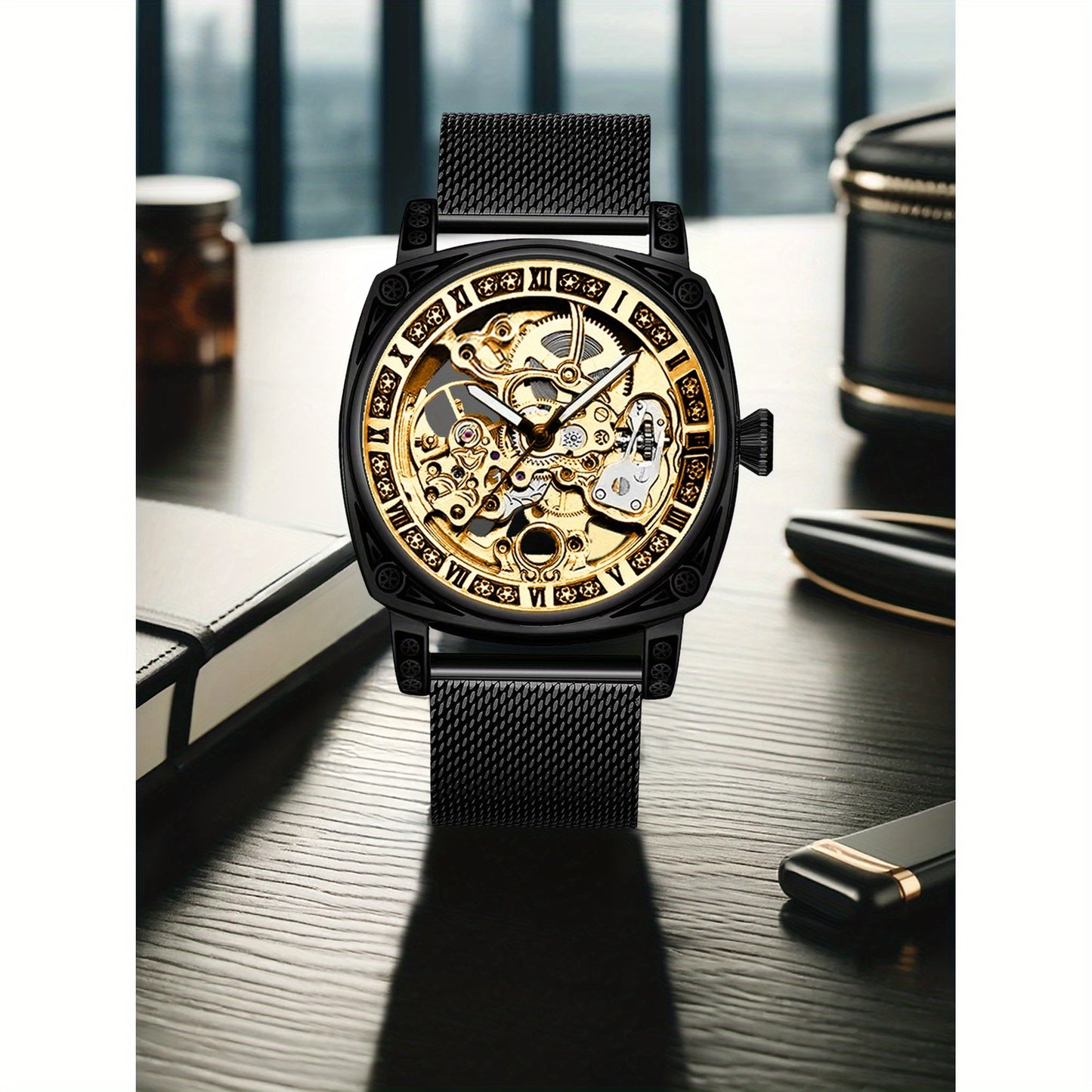 Mod Avant-Garde Automatic Mechanical Watch With Stainless Steel Mesh Strap