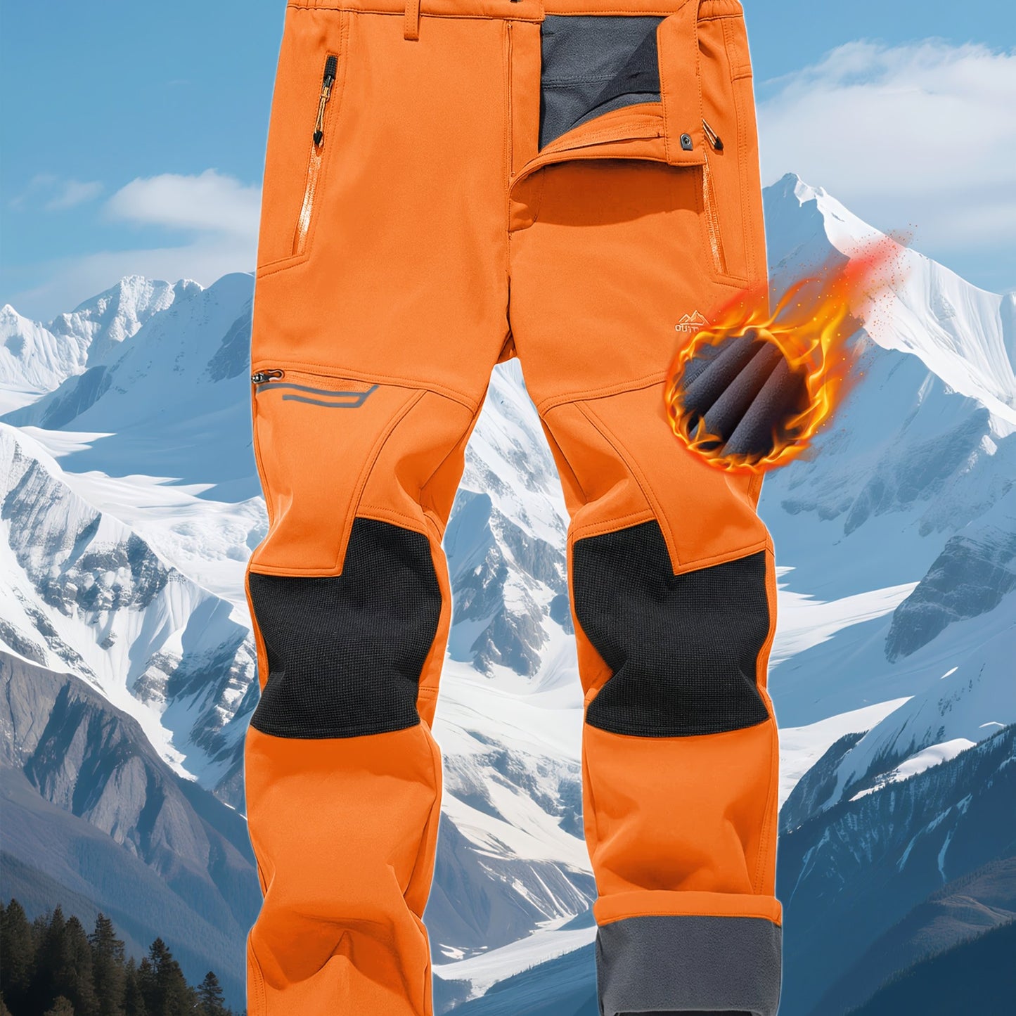 CRYSULLY Men's Winter Fleece Softshell Pants With Warm Lining Zippered Pockets