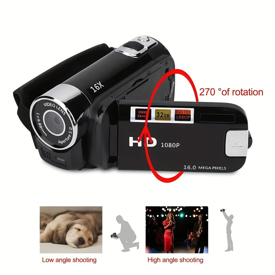 Latest 270° LED Flip Screen Camera: 16x Zoom, 1080P, 2.7" Display, HD Wide Angle. Perfect for Outdoor Shooting, Takes Photos, Uploads to Phone, Camera & Camcorder Combo Easy to Operate, Perfect Gift for Black Friday And Hall
