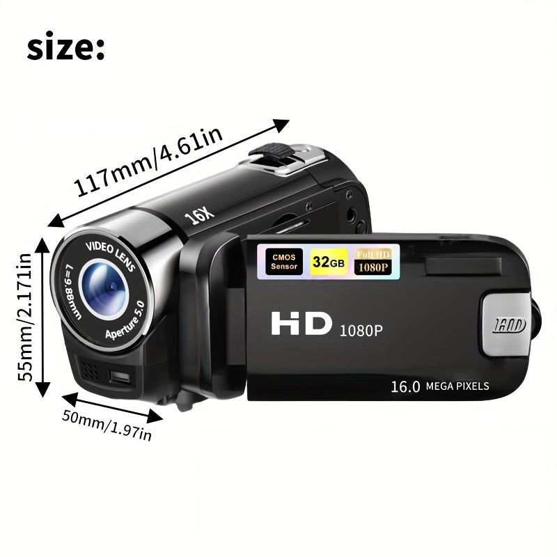 Latest 270° LED Flip Screen Camera: 16x Zoom, 1080P, 2.7" Display, HD Wide Angle. Perfect for Outdoor Shooting, Takes Photos, Uploads to Phone, Camera & Camcorder Combo Easy to Operate, Perfect Gift for Black Friday And Hall