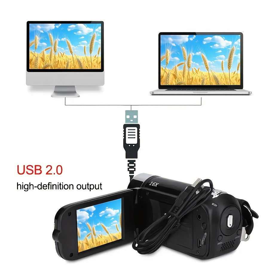 Latest 270° LED Flip Screen Camera: 16x Zoom, 1080P, 2.7" Display, HD Wide Angle. Perfect for Outdoor Shooting, Takes Photos, Uploads to Phone, Camera & Camcorder Combo Easy to Operate, Perfect Gift for Black Friday And Hall