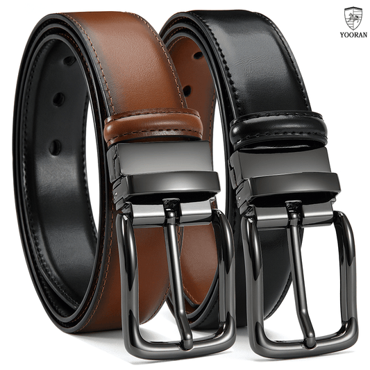 YOORAN Men's Double-Sided Leather Belt with Swivel Pin Buckle