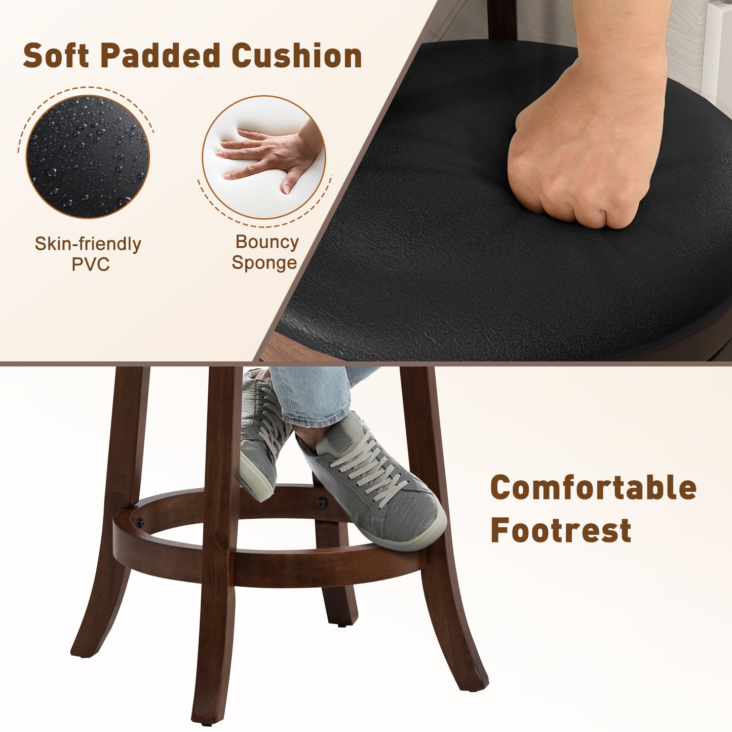 PETSITE Upholstered Bar Stools Set 360 Degree Swivel Curved Back