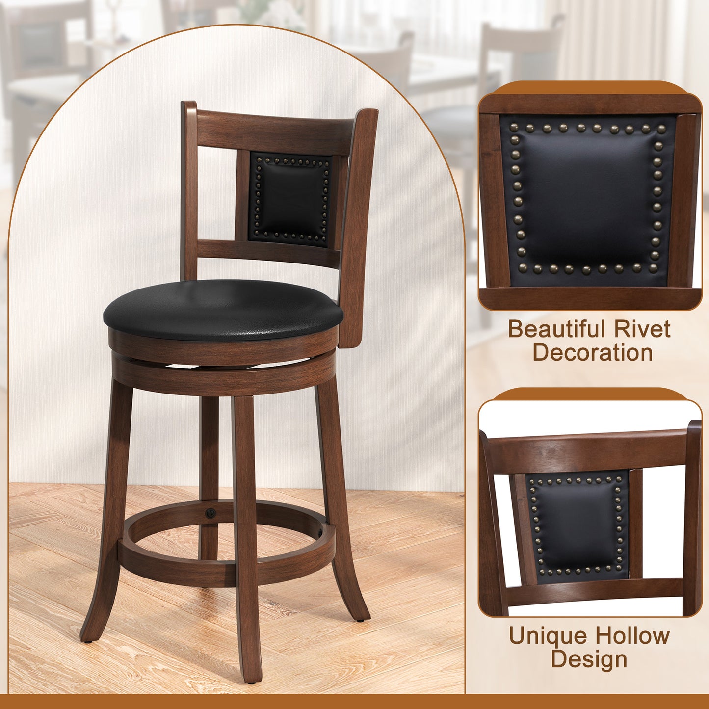 PETSITE Upholstered Bar Stools Set 360 Degree Swivel Curved Back