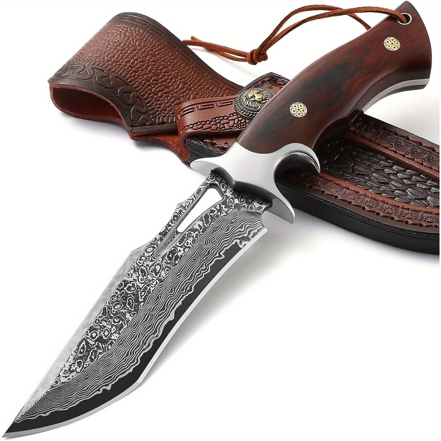 Damascus Hand Forged Fixed Blade Knife With Wooden Handle Sheath