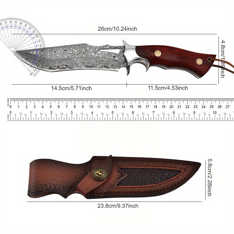 Damascus Hand Forged Fixed Blade Knife With Wooden Handle Sheath