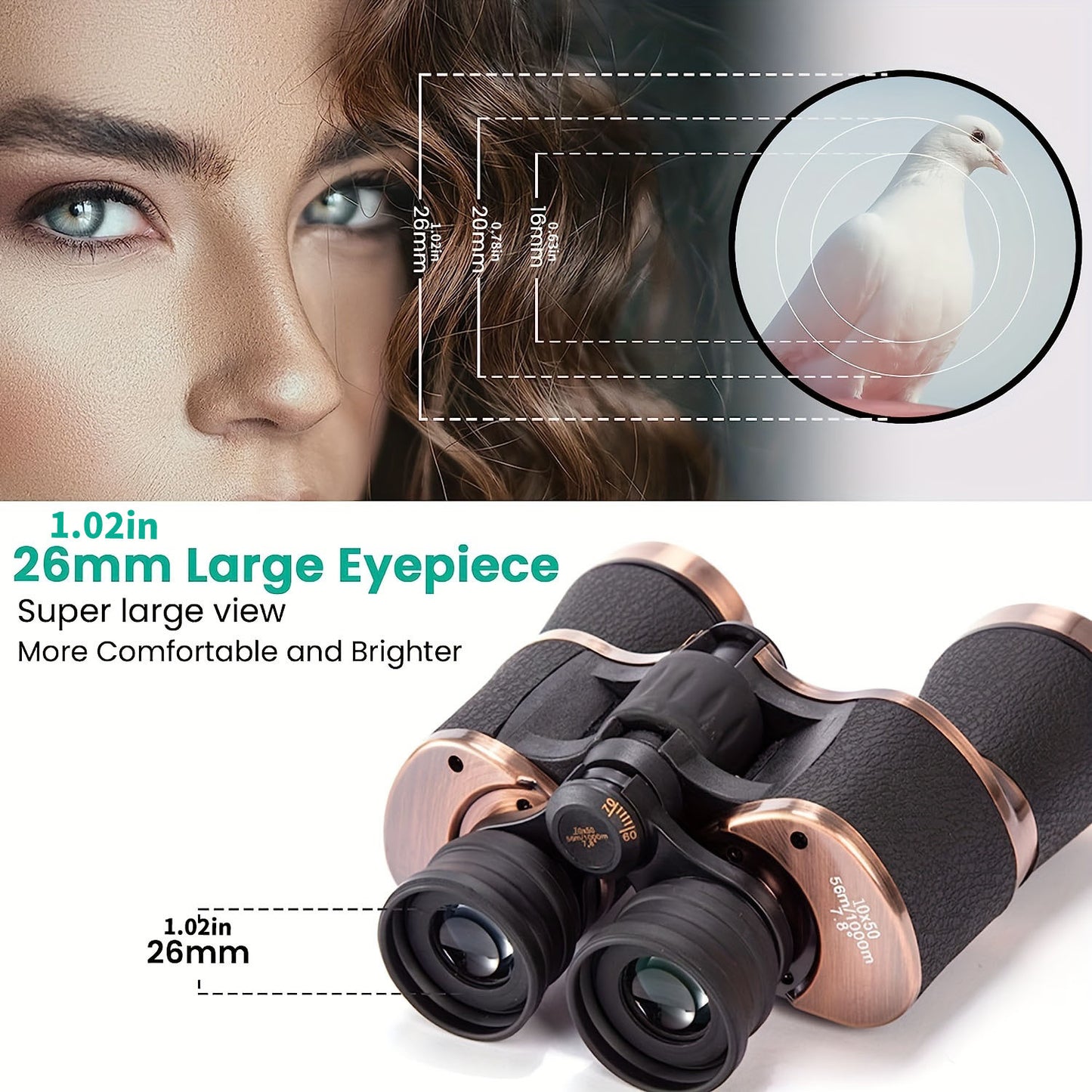 10X50 HD Afterwave Professional Binoculars - Compact Long-Range Outdoor Telescope with Prism & FMC Coating - Durable Rubber, Black, Ideal for Hiking, Camping, Bird Watching, Football Games