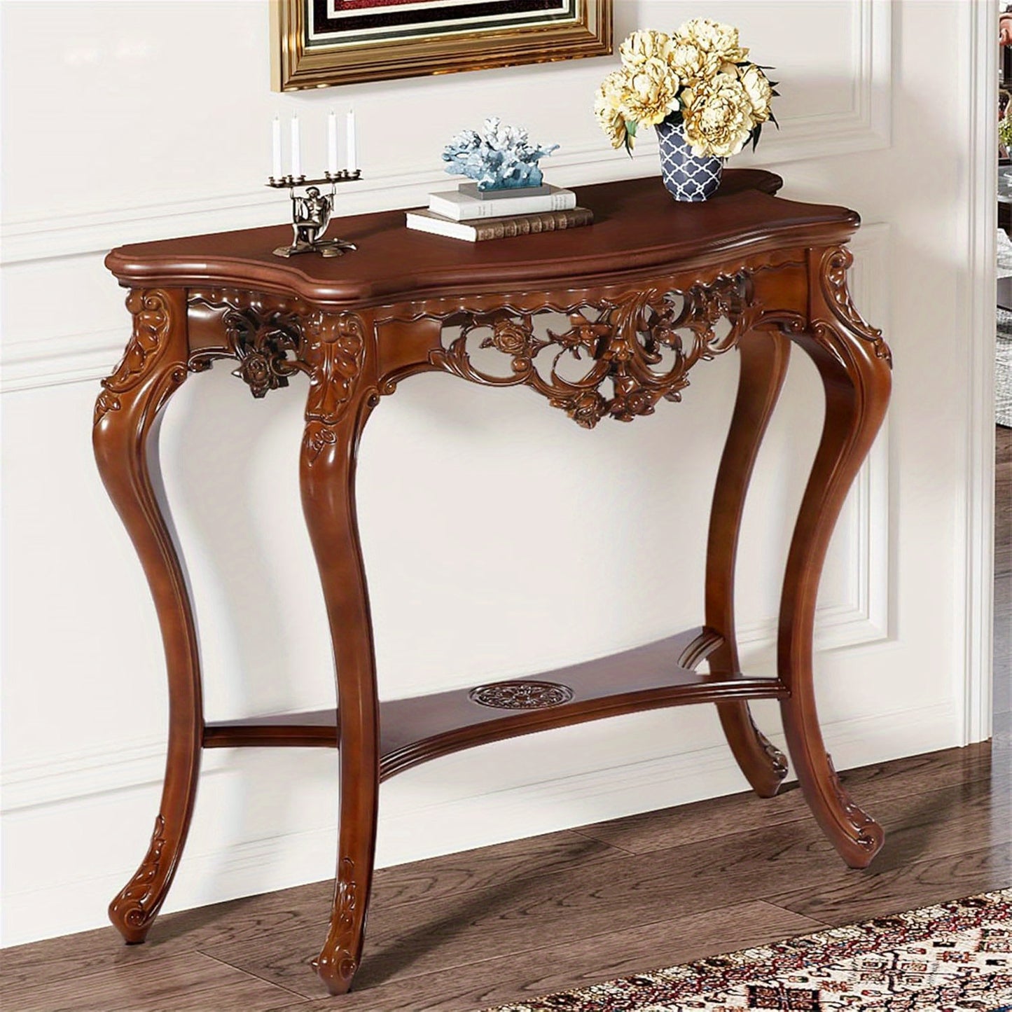 BYBLIGHT Victorian Half Moon Console Table With Cabriole Legs