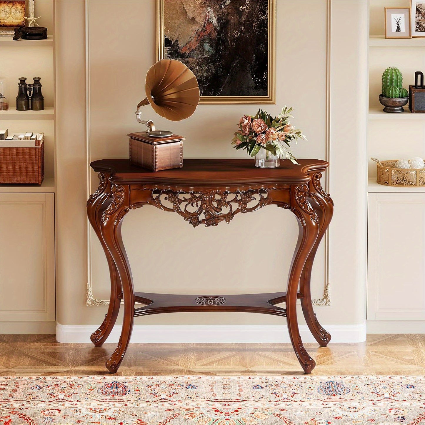 BYBLIGHT Victorian Half Moon Console Table With Cabriole Legs