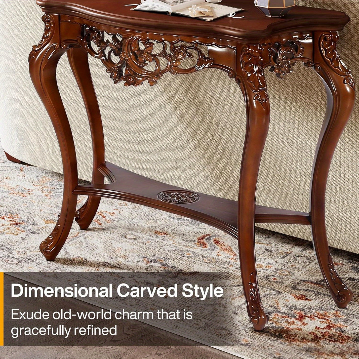 BYBLIGHT Victorian Half Moon Console Table With Cabriole Legs