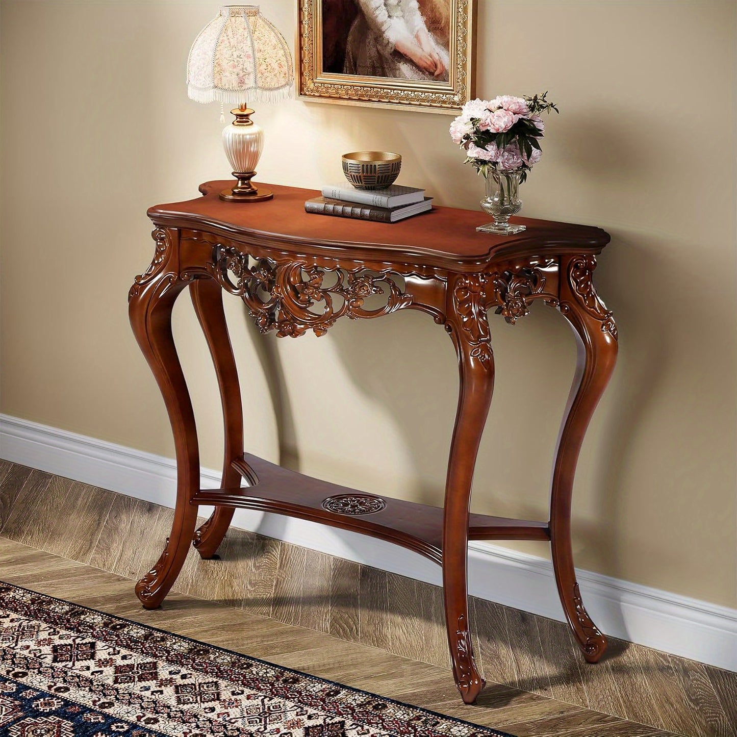 BYBLIGHT Victorian Half Moon Console Table With Cabriole Legs