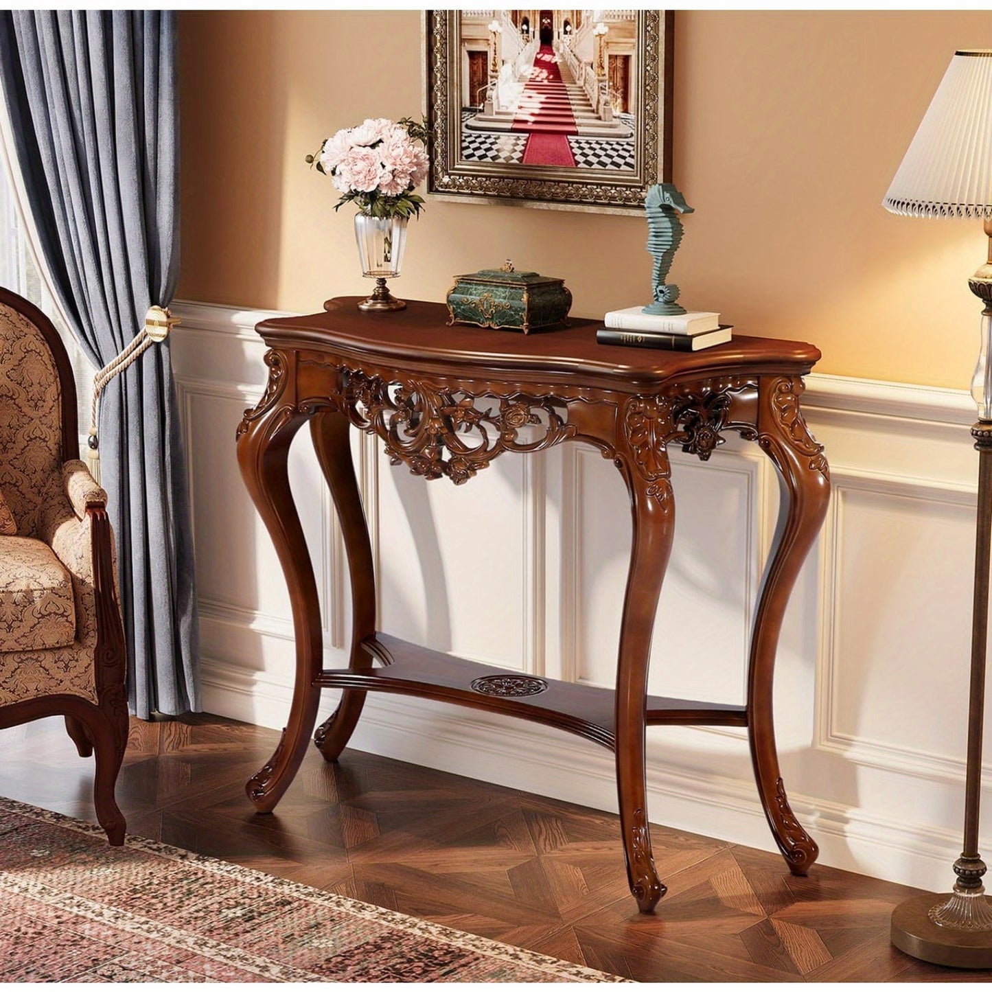 BYBLIGHT Victorian Half Moon Console Table With Cabriole Legs