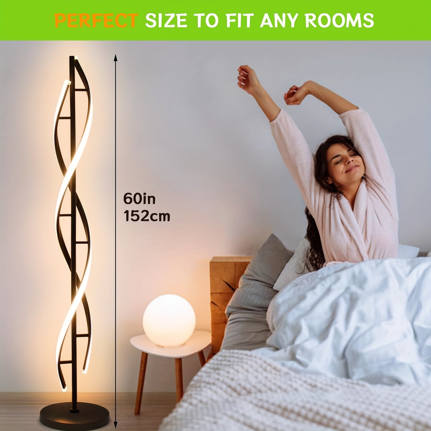 Spiral LED Floor Lamp Dimmable With Remote And Foot Switch