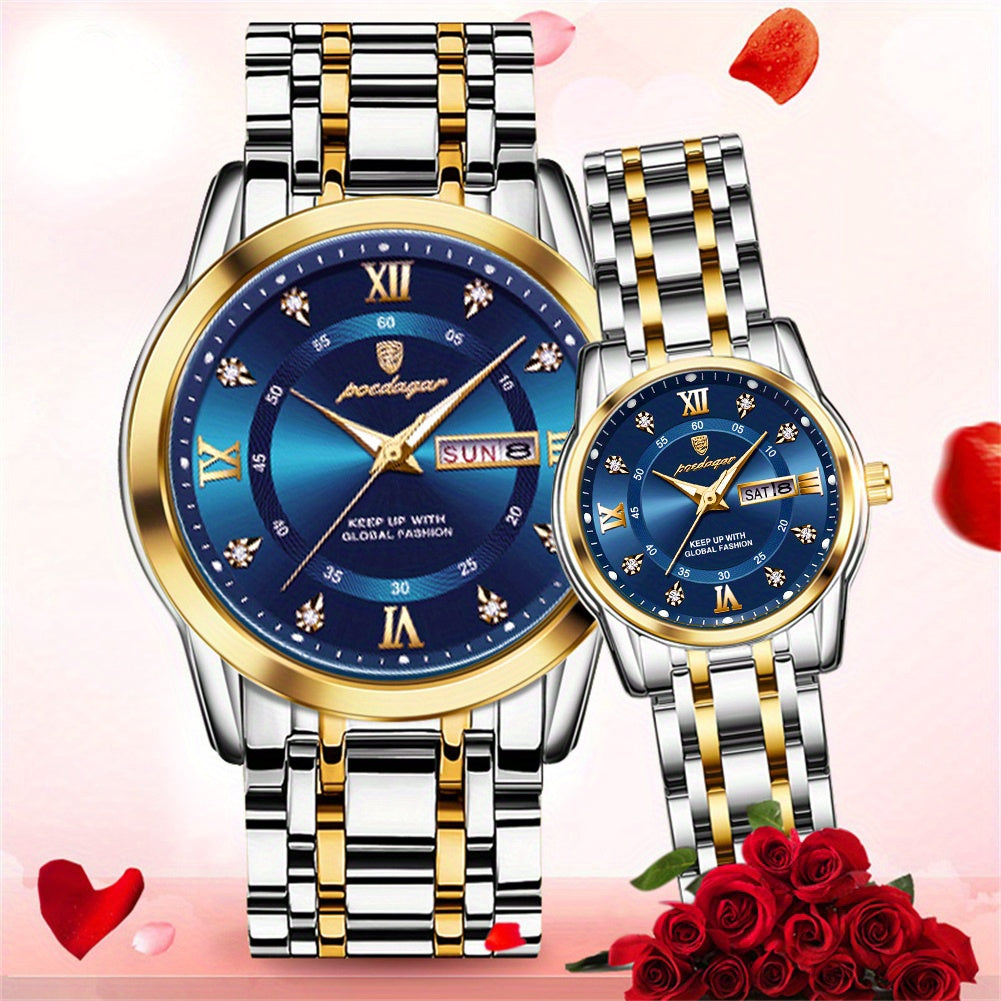 POEDAGAR Couple Watches Night Light Fashionable Timepiece Gift for Couples