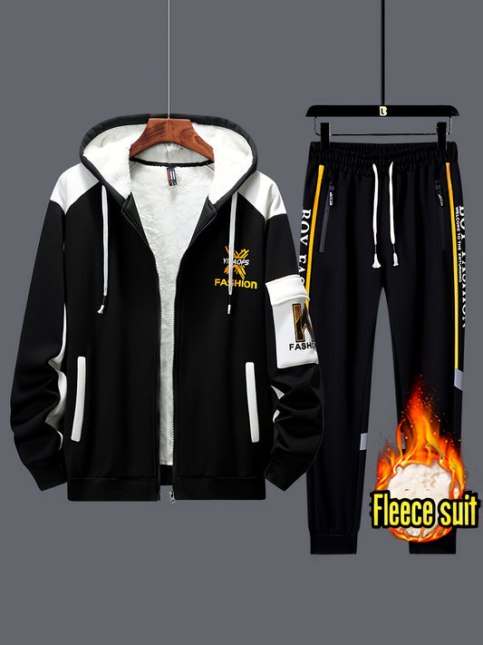 Men's Winter Jacket And Pants Set With Hooded Coat