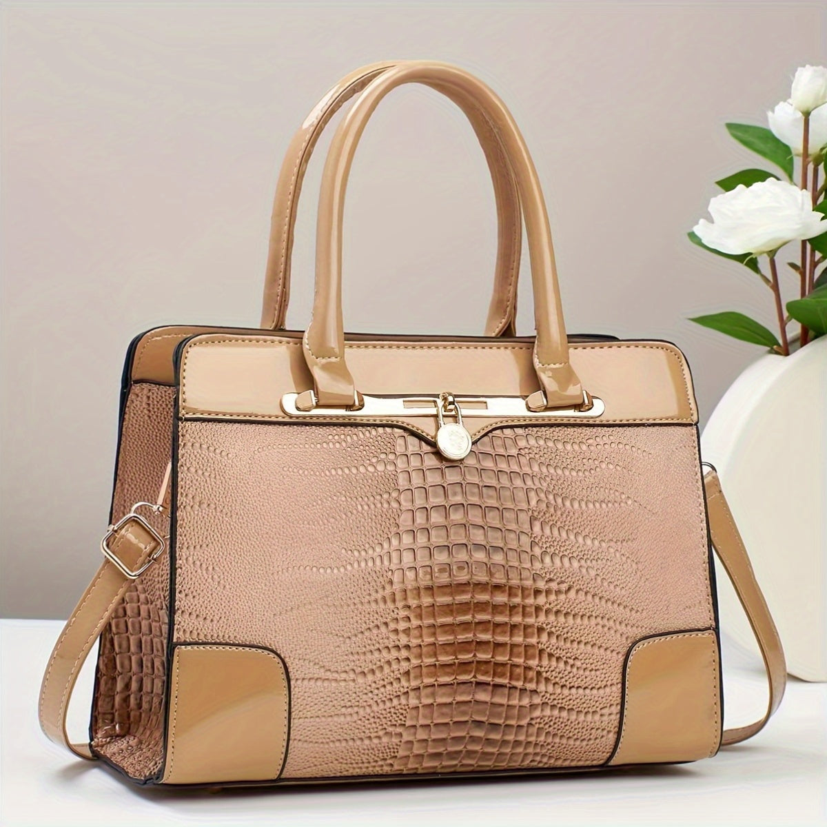 Elegant Crocodile Handbag Red Pattern Large Capacity Bag