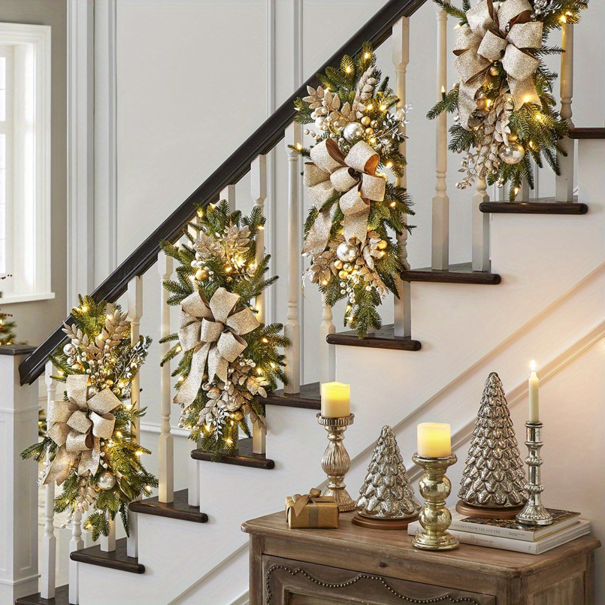 Christmas Wreath Swags With Berries Artificial Staircase Decor