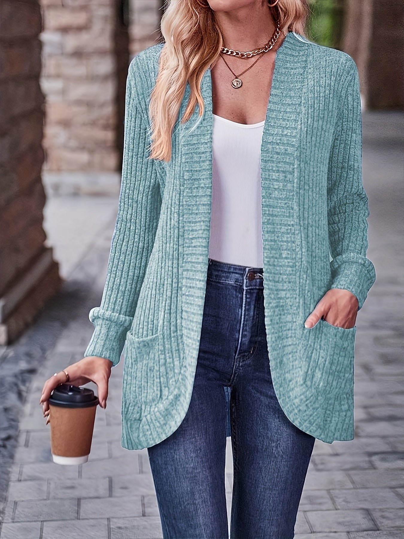 Women's Loose Fit Long Sleeve Blouse With Open Collar Pockets