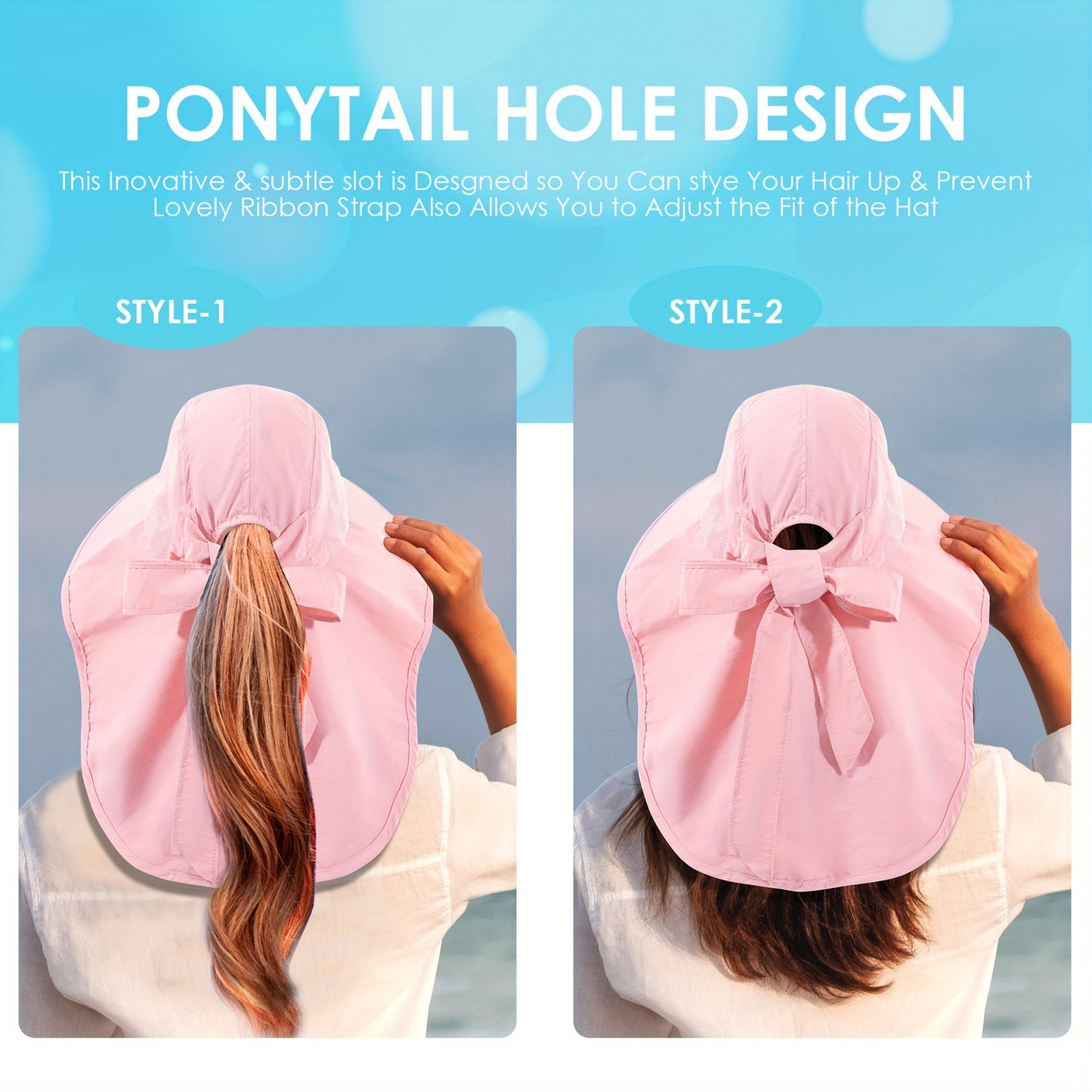 2pcs Pack Womens Sun Hat, Foldable High Quality Wide Brim Bucket Hats with Neck Flap for Summer Beach Fishing Hiking