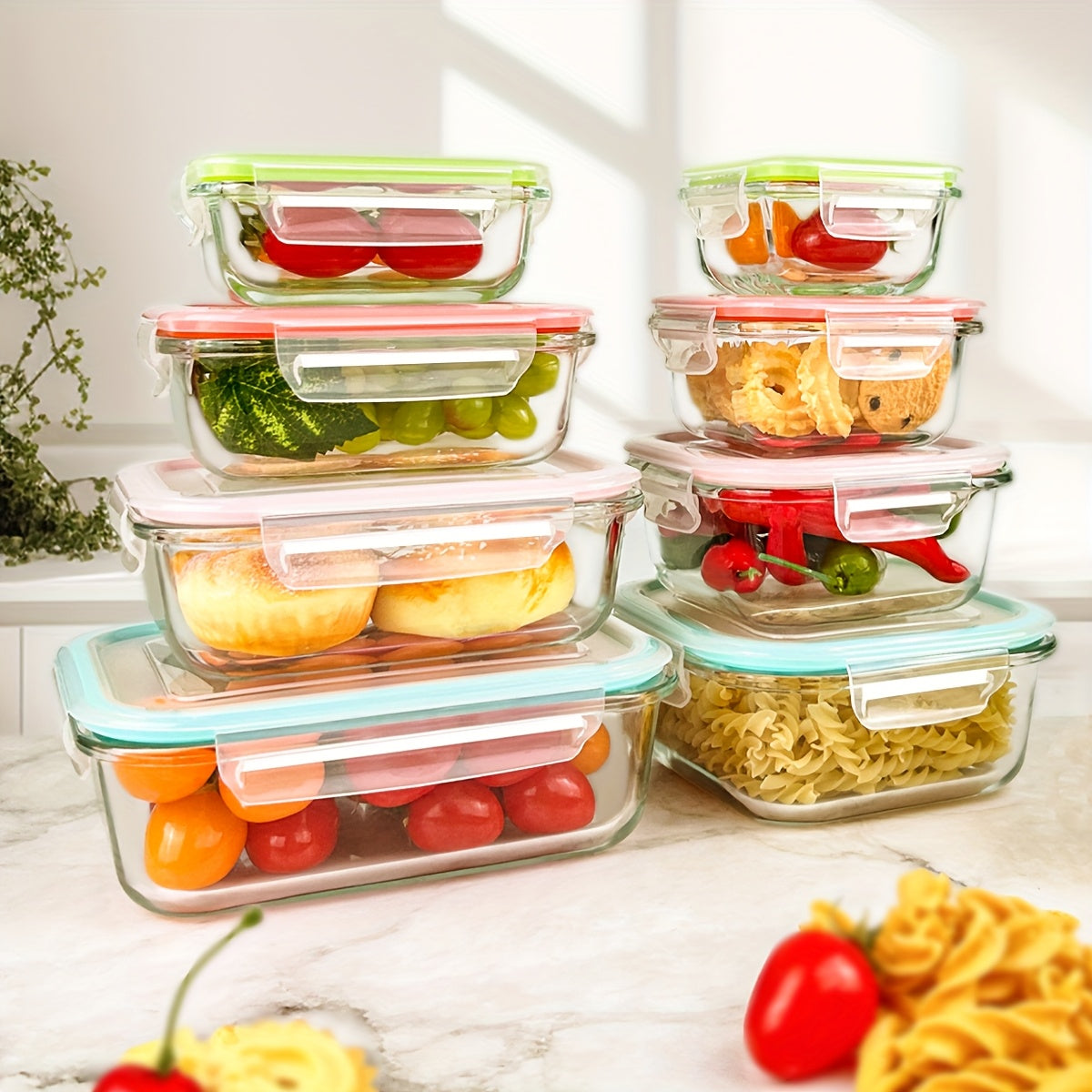 16pcs Sealed Glass Food Storage Containers, Lunch Boxes, Microwave Ovens, Ovens - Perfect For Salads, Fruits, Vegetables, And Sandwiches, Lunch Boxes | Sealed Storage | Durable Glass, Food Storage Containers (8 Lids+8 Contain