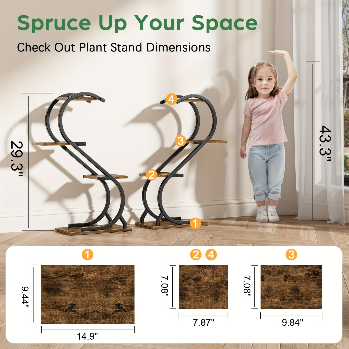 CODACE 2pcs Indoor Plant Stand With Grow Lights Four Tier