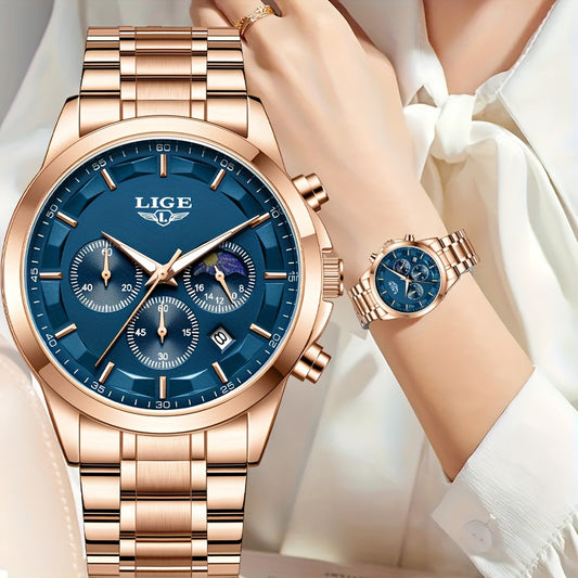 LIGE Luxury Analog Watch for Men and Women Stainless Steel