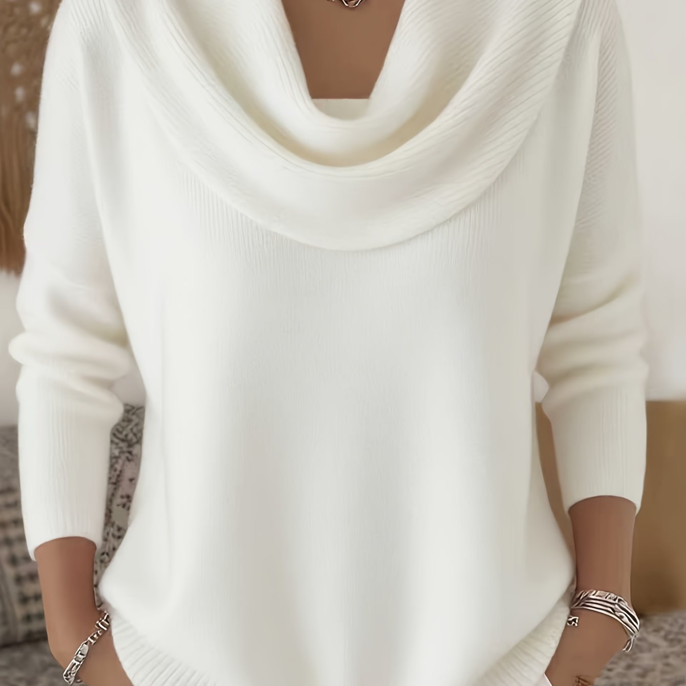 Women'S Cozy Lapel - Plain Long Sleeve Sweater, Coated Collar Style, Relaxed Casual Top for Fall And Winter, Washable And Easy to Store, Ideal for Everyday Or Weekend Outfits