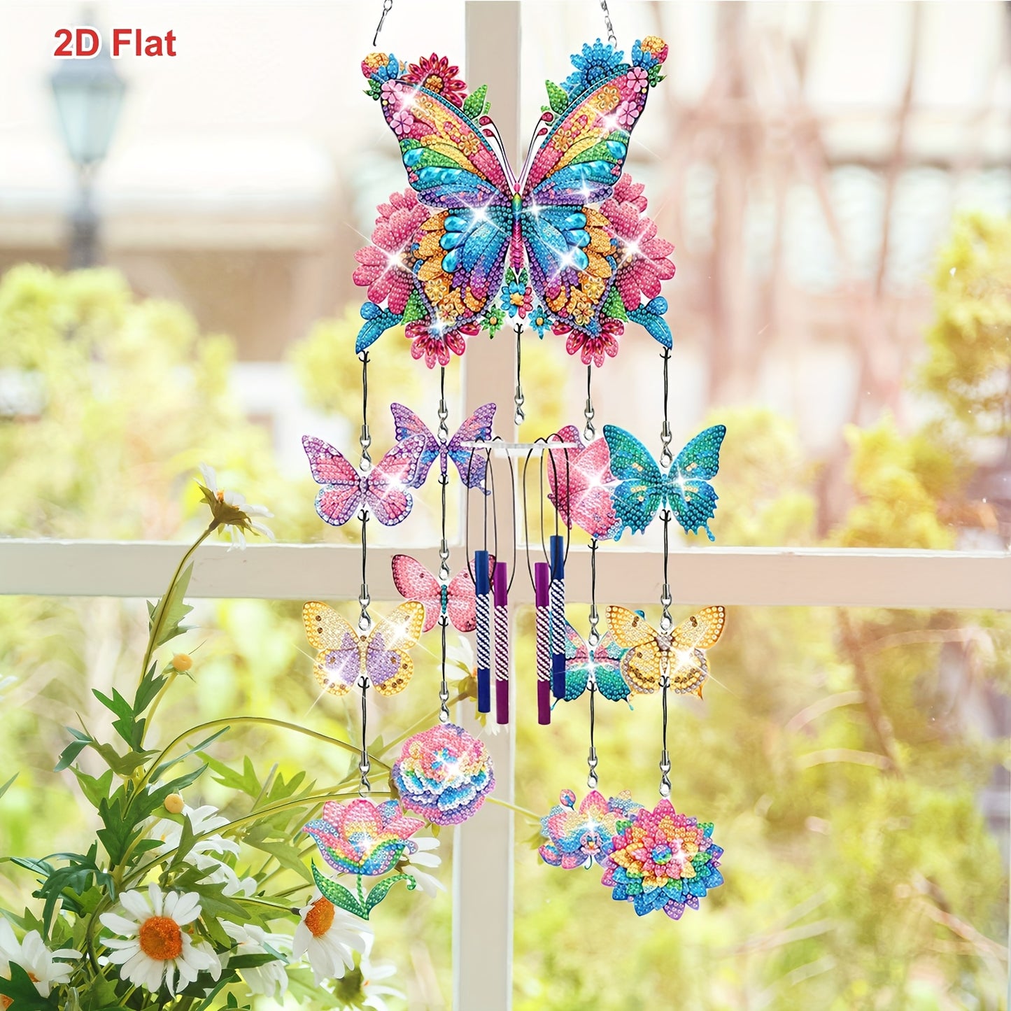 LINKSTYLE DIY Diamond Painting Wind Chime Kit Butterfly Rotating