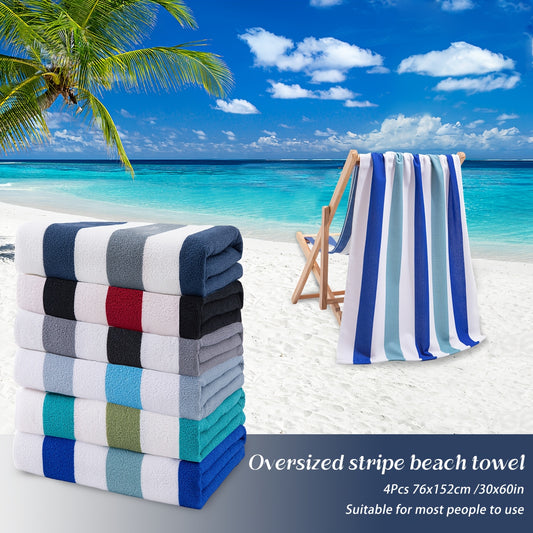 4 Piece Sand Free Stripe Beach Towel Set Quick Dry Pool Towel Swimming Bath Towel Ultra Soft Highly Absorbent Lightweight Towel For Adults Men Women Multi Purpose Towel Blanket For Bathroom Yoga Sports Travel Camping