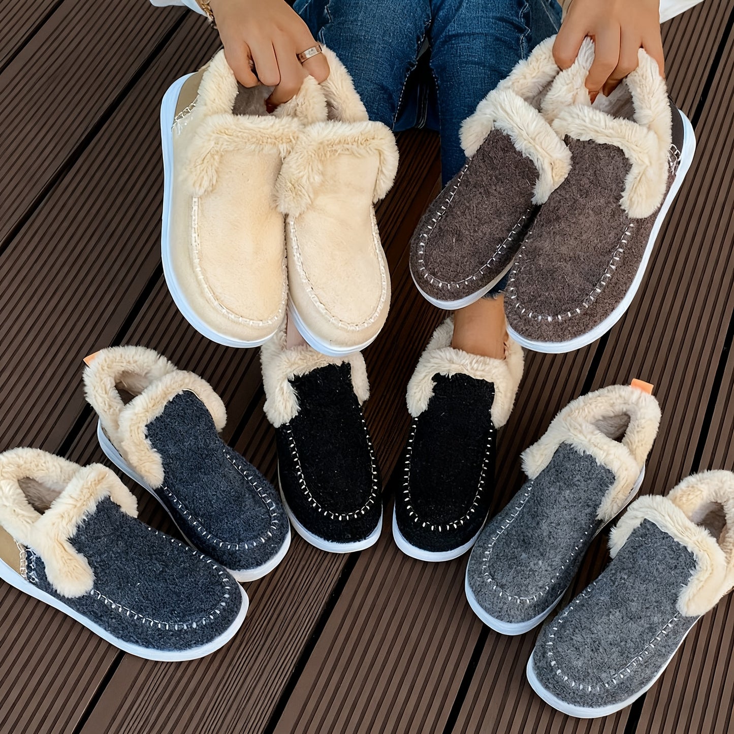 Comfortable Women's Slip-on Ankle Boots - with Fleece Lining, Round Toe Design, Flat Soft Sole, Thickened for Warmth, Essential for Winter, Women's Products From Local Warehouses. Women's Boots, Women Shoes