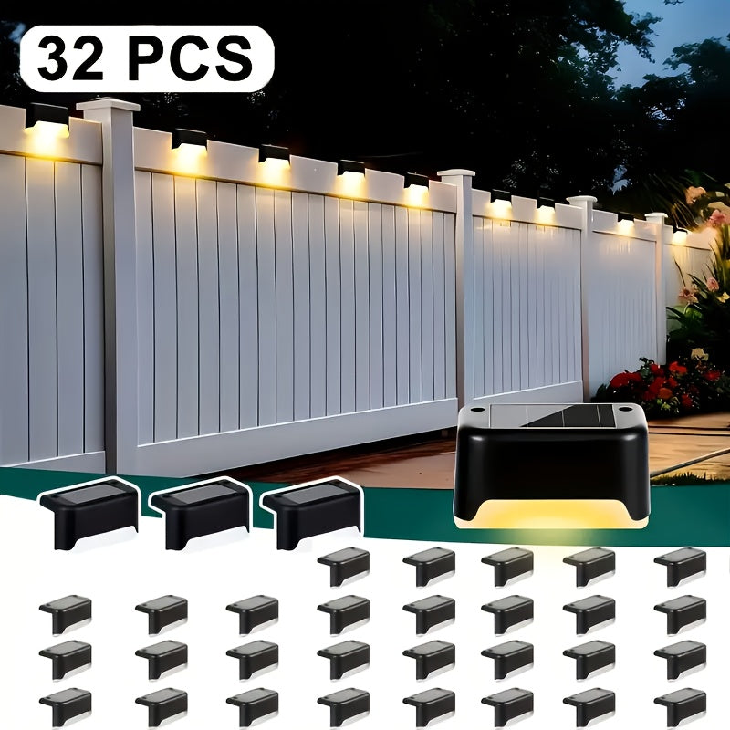 32pcs/16pcs Solar Powered LED Deck Lights - Auto On/Off, 12 Hours Continuous Lighting For Outdoor Stairs, Fence, Pathway, Ideal Step Light For Commercial Spaces Like Malls, Hotels, And Libraries, Fence Lights For Business,Gre