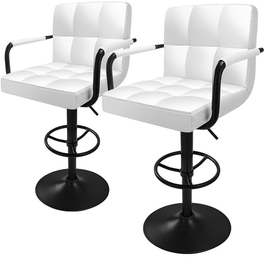 Bar Stools Set of 2 PU Leather Modern Swivel Bar Stools with Arms Adjustable Height Barstools for Kitchen Island White and Black Base