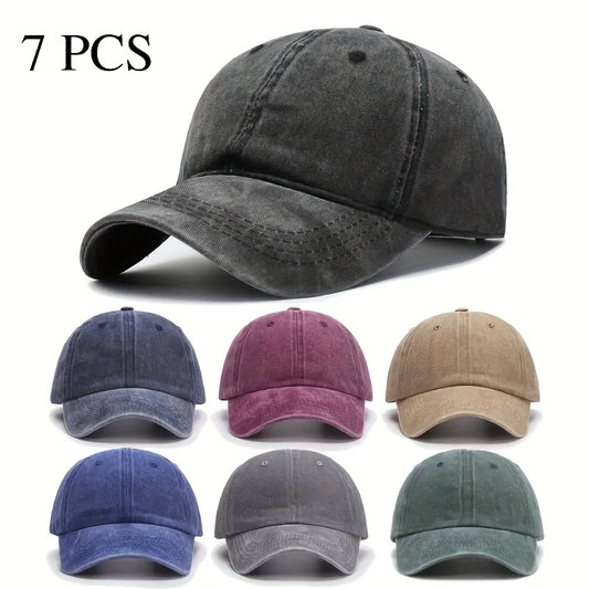 7pcs Retro Washed Denim Baseball Caps for Men and Women