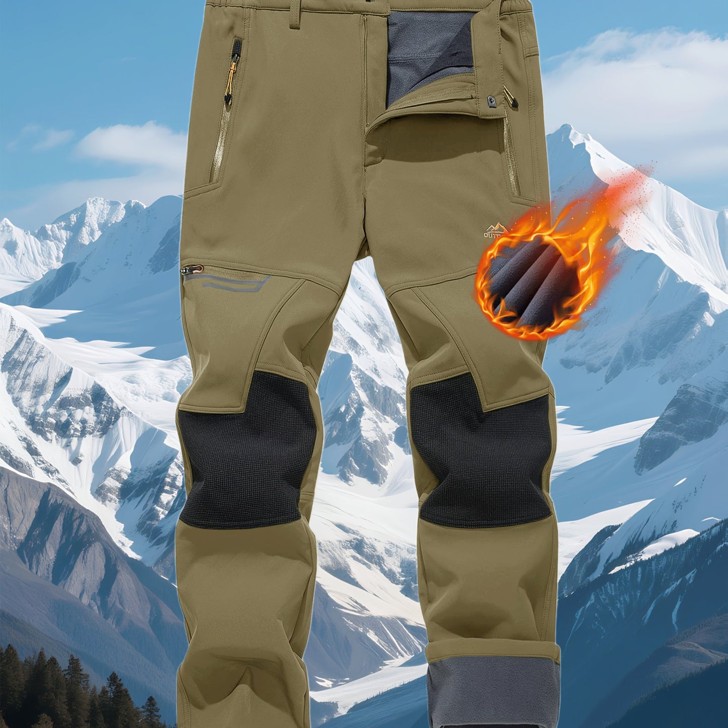 CRYSULLY Men's Winter Fleece Softshell Pants With Warm Lining Zippered Pockets