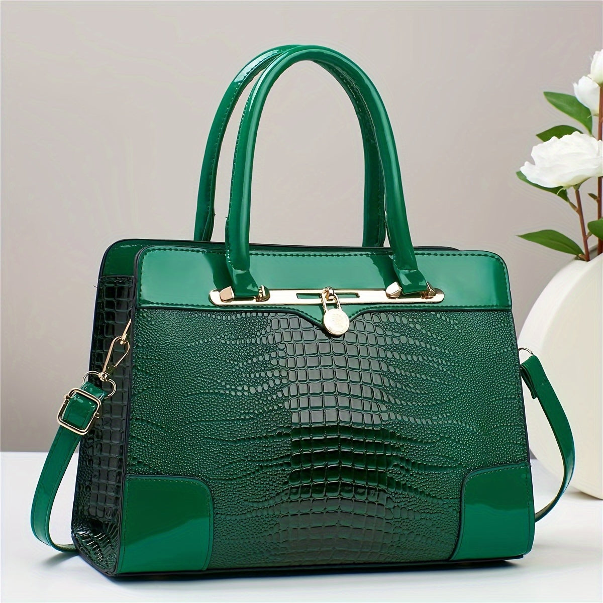 Elegant Crocodile Handbag Red Pattern Large Capacity Bag