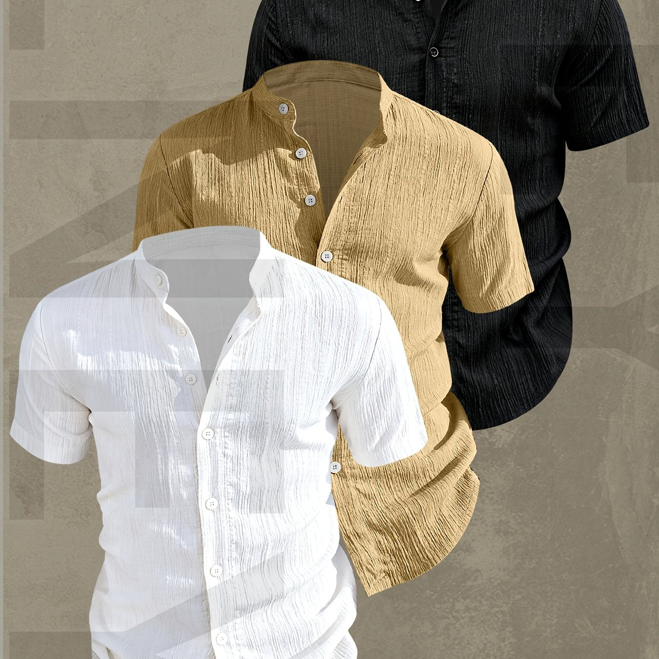 Lightweight Men Short Sleeve Shirt Stand Collar Casual Summer Wear