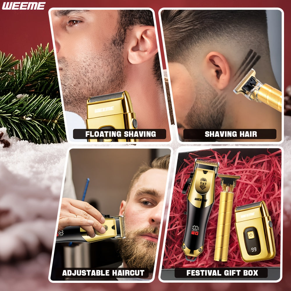 3pcs Set Golden Hair Clippers Professional, Beard Trimmer, T-Blade Trimmer Kit For Men, Cordless Hair Cutting And Styling Tools, Golden Design Shaver, Ideal Birthday And Christmas Gifts, Valentine'S Day