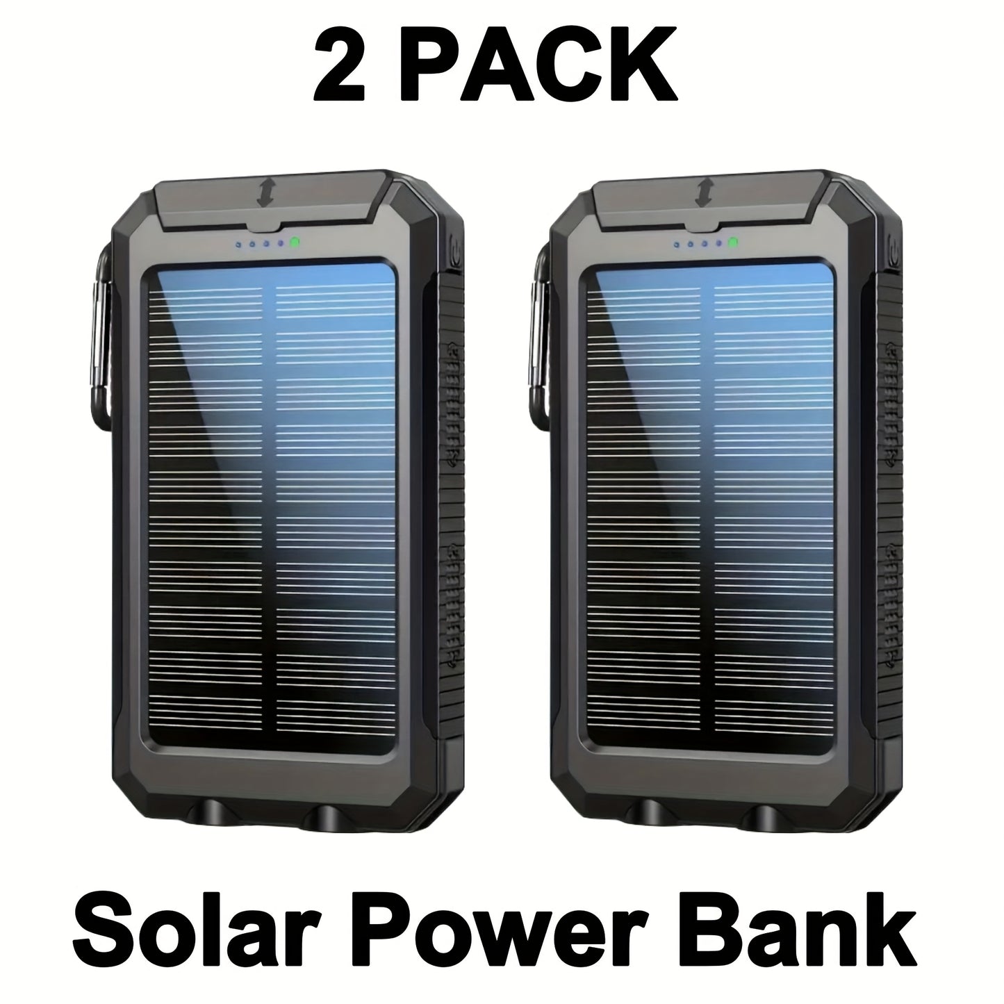 2pcs Solar Charger 20000mAh, Portable Dual USB Output Solar Charging Panel, Fast Charging External Battery Pack, Built-in LED Flashlight Emergency Model for Hiking. (Pack of 2), Solar Battery, Portable Power Station with Sola