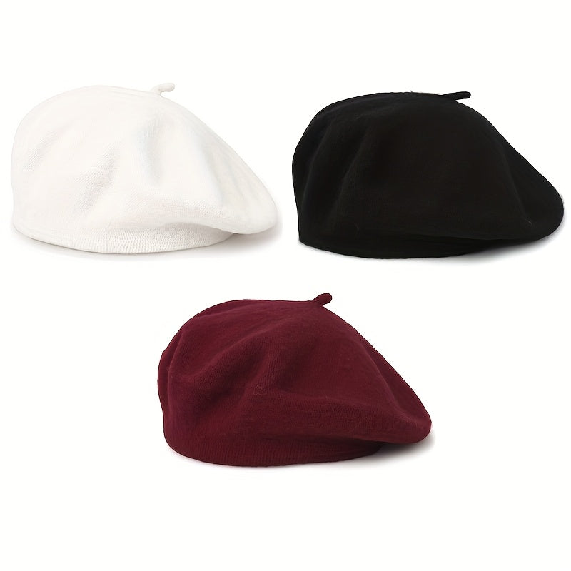 3pcs Women's Beret Hats - Soft Winter Warm Pure Brimless Caps, Non-Stretch Tight-Fit Suitable for Daily & Special Occasions, Hand Washable Cold Weather Hats in Beige/Black/Burgundy/Navy/Gray/Pink - Breathable Winter Hat Colle