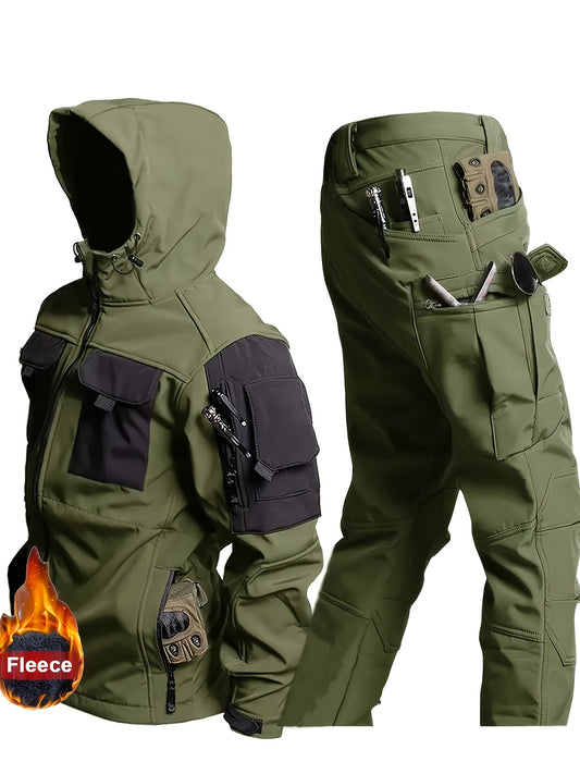Mens Windproof Lined Hooded Jacket And Pants Set Outdoors