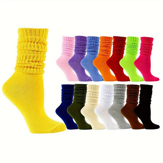 10 Pairs Women's Mid-Calf Stacked Socks, Solid Color