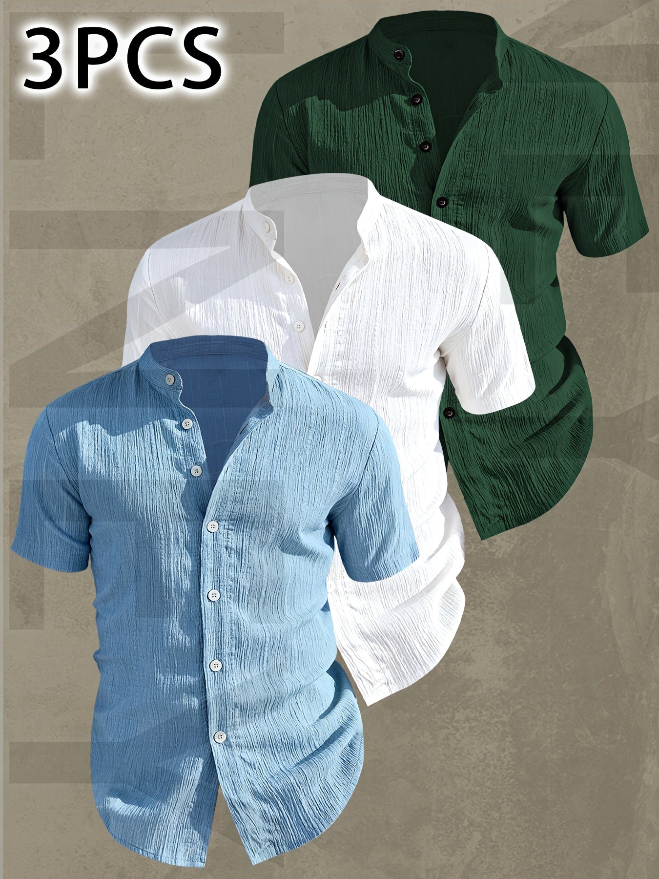 Lightweight Men Short Sleeve Shirt Stand Collar Casual Summer Wear