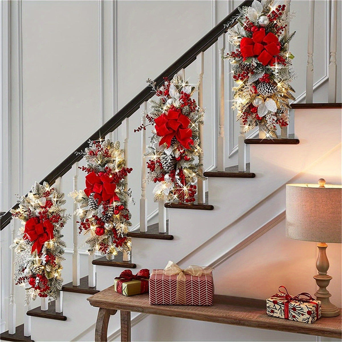 Christmas Wreath Swags With Berries Artificial Staircase Decor