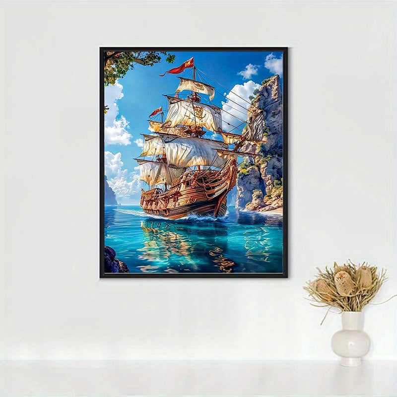 Qiziteng 5D DIY Diamond Painting Kit Sailboat Sunset Round Mosaic