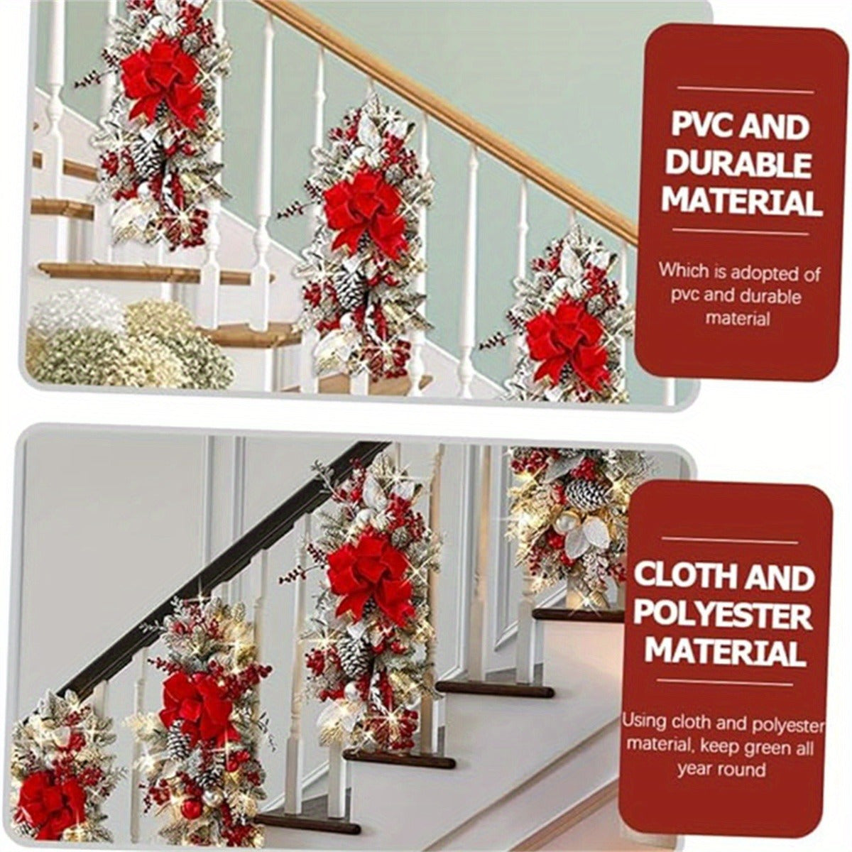Christmas Wreath Swags With Berries Artificial Staircase Decor