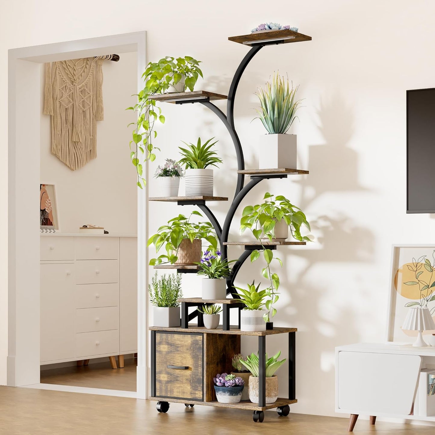 Indoor Plant Stand With Built In Grow Lights And Wheels