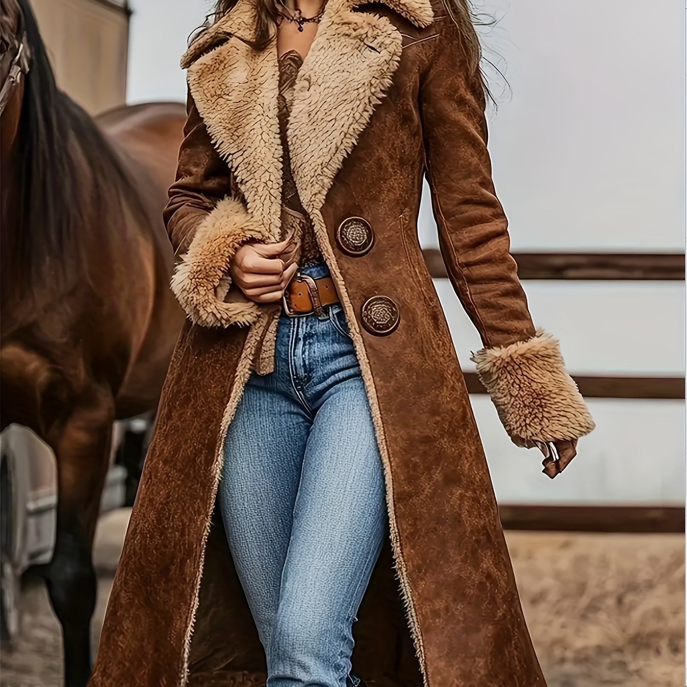 SCACTO Western Retro Style Womens Printed Coat For Fall Winter