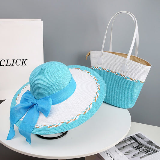 Hand- Straw Hat and Bag Set for Women, Beach Vacation Sun Hat Visor Hat