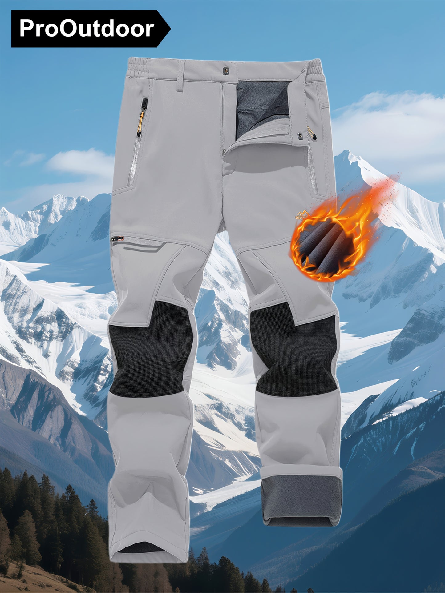 CRYSULLY Men's Winter Fleece Softshell Pants With Warm Lining Zippered Pockets